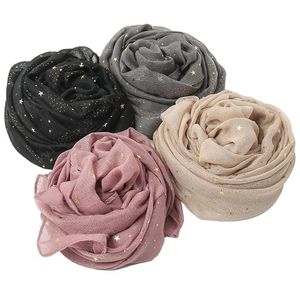 Plain Cotton Glitter Muslim Hijabs Schals Damenmode Kopftuch Große Kopfwickel Turbane Foulard