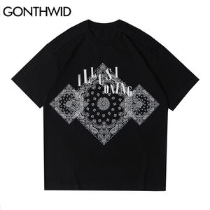 Koszulki Koszulki Harajuku Bandana Paisley Wzór Drukuj Tshirts Hip Hop Luźne Casual Streetwear Moda Krótki Rękaw Topy 210602