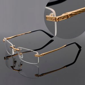 2021 optischer randloser Metallrahmen, rechteckige Brillengestelle, Bügel mit Pantherköpfen, Mann, Unisex, hochwertig, mit klarem Brillenetui, Lentes, Damen-Sonnenbrille