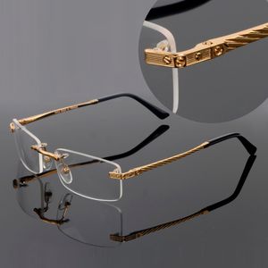 2021 Montatura per occhiali da vista rettangolari con montatura in metallo senza montatura ottica Aste con teste di pantera Uomo unisex di alta qualità con custodia per occhiali Lentes Occhiali da sole da donna