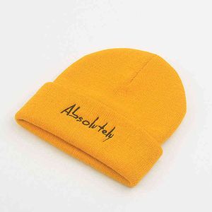 Women Beanie Hat Ladies Winter Knit Cap with Texts Yellow Black Blue Beige Pink Y21111