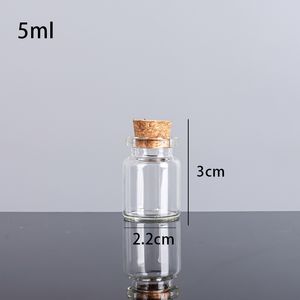 5ML 22X30X12.5MM Small Mini Clear Glass bottles Jars with Cork Stoppers/ Message Weddings Wish Jewelry Party Favors
