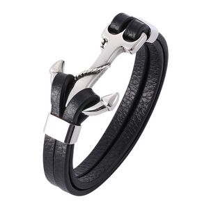 Charm Bracelets 2021 High Quality Men's Steel Bracelet Black Personality Leather Woven Anchor Rope For Men Gift E774