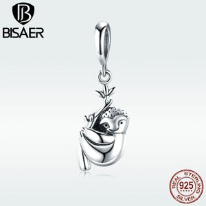 Bisaer Charms 925 Стерлинговый серебристый серебристый ленивец для животных Флэш-кулон Очарование для ювелирных изделий из 3 мм змея браслет мода ювелирные изделия HSCH866 Q0531