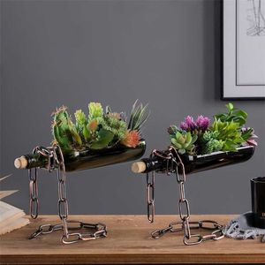 Nordic Home Decoration Vase Half Cutting Red Wine Bottle Flower Pot Desktop Decorative Micro-landscape Vases Livingroom Decor 211103