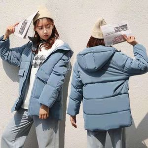 Fashionable hooded mid-length large pockets warm down jacket women's winter cotton loose coat