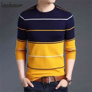 Mode Marke Pullover Herren Pullover Gestreift Slim Fit Jumper Gestrickte Woll Herbst Koreanische Stil Casual Männer Kleidung 210918