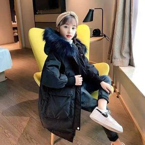 Girls Padded Coat Cotton Jacket Children Mid-length Warm Down Cotton Jacket Fashion Big Fur Collar Snow Clothing For Kids TZ794 H0909