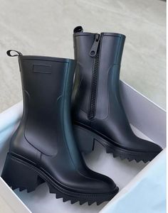 2023 Winter-Damen-Regenstiefel mit Absatz, Halbstiefel, Schuhe, klobige mittlere Absätze, quadratische Zehen, Reißverschluss, Damen-Absatz, mittlere Wade, Beute, verschleißfeste Stiefel mit dicken Sohlen