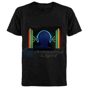 Party-T-Shirt mit El-Panel aus 100 % Baumwolle, T-Shirt mit El-Panel, leuchtendes LED-Licht, Ton aktiviert, G1217