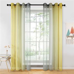 Cinza amarelo cortina de tule para sala de estar quarto quarto moderno gradiente multi cor cortina sheer elegante decoração casa 210712