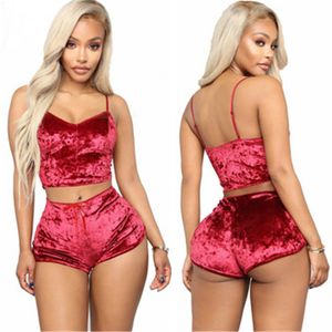 Mode Damen 2 stücke Samt Home Nachtwäsche Set Sexy Spaghetti Strap Shorts Pyjamas Frauen Pyjama Party Set