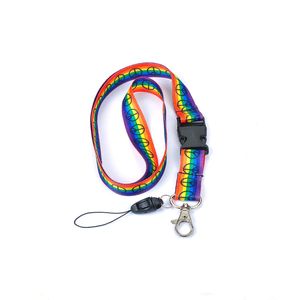 Mode „Regenbogen Frieden“ Muster Lanyard Polyester Mobile Schlüsselbund Abzeichen Halter Schlüssel ID Neck Straps 12 teile/los