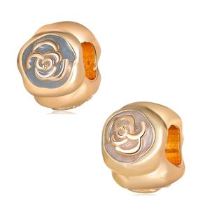 Fits Pandora Bracelets 30pcs Rose Flower Gold Enamel Silver Charms Bead Charm Beads For Wholesale Diy European Sterling Necklace Jewelry