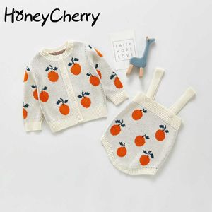 Baby Orange Jacket Strap Romper Climbing Two Piece Set baby girl clothes baby boy clothes set fashion clothes 210701