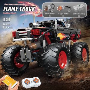 O aplicativo rc motorizado flame caminhão caminhão modelo blocos de construção molde 18008 kids high-tech crianças presentes de natal aniversário brinquedos para crianças