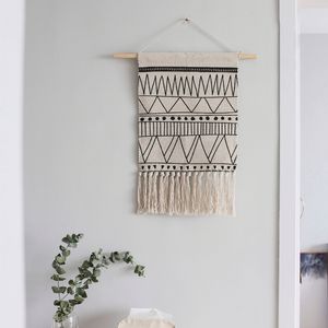 Марокко висит гобелен геометрический напольный коврик ковер черный белая линия коврик Nordic Boho Macrame Wandkleed Home Compry Dorm Decor 210310