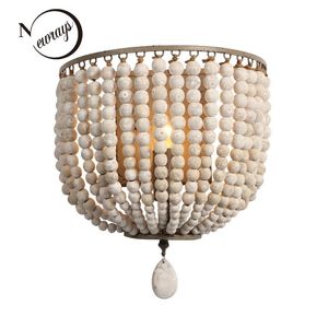 Wall Lamp Nordic Retro Family Lighting Wooden Beads Crystal Personality Corridor Bedroom Bedside Restaurant Bar LED Lights