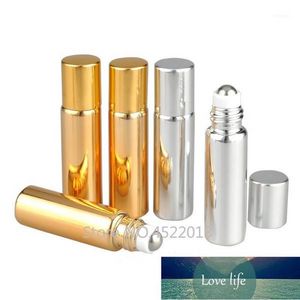 Storage Bottles & Jars 30pcs/lot 5ML 10ML Empty High Class Shiny Gold Essential Oil Bottle,DIY Glass High-end Perfume Packing Bottle,Eyecrea