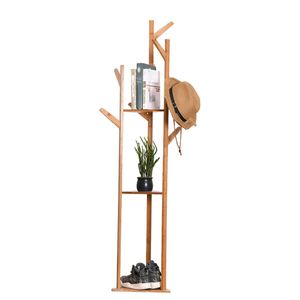 8 Hooks Bamboo Coat Hat Rack Clothes Scarf Holder Standing Tree-shaped Organizer
