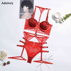 NXY Sexy Set Aduloty Женское эротическое белье нижнее белье, подвесное покрытие шеи бюстгальтер набор красных искушений подвязки пояса ремень стринги сексуальное женское бельё 1127