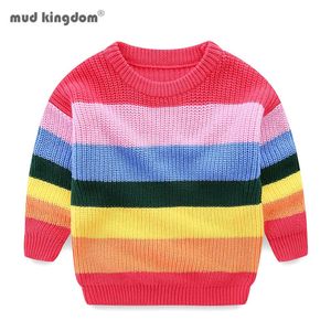Mudkingdom Girls Rainbow Striped Tröjor Långärmad Sticka Pullover Tröja Toppar för vinterkläder 210615