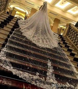 Bridal slöjor 2021 Real Pos Long Wedding Veil Mantilla Tillbehör Veu de Noiva med spets