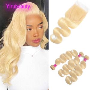 Blond 613# färg malaysisk 100% mänskligt hår wefts med 4*4 spetsstängning 4st Body Wave 16-30-tums