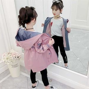 Primavera Outono de manga comprida jaqueta com capuz para meninas marca windbreaker crianças adolescente crianças roupas 4 6 8 10 12 13 211204