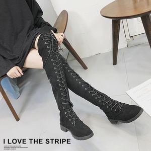 Stivali Stivali da donna Sexy Coscia Inverno Alto Pizzo Up Gomma Stretch Stretch Scarpe Scarpe Roma Stile Sopra il ginocchio Boot per femmina