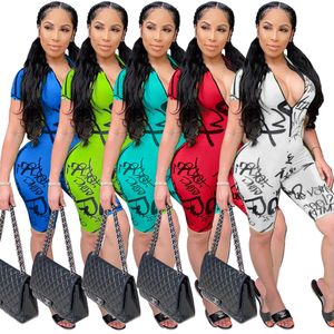 New Hot selling Jumpsuit Women Designer V-neck printed letter Jumpsuit 5 colors Short sleeve shorts Rompers Fashion Casual Clothing
