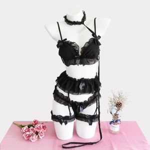 Japanische Damen Unifor Sexy Exotische Kostüme Schwarz Weiß Dessous Set Lolita Rüschen Unterwäsche Höschen Bondage Kawaii Nachtwäsche