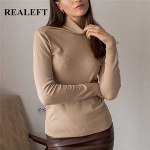 realleft 뜨개질 풀오버 터틀넥 슬림 스웨터 가을 겨울 바닥 긴 소매 미니멀리즘 여성 스웨터 210922