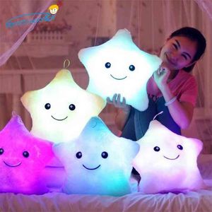 Creative luminous filled plush toy star pillow with lights glowing pad birthday gift for kids girls 210728