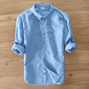 Camisas casuales para hombres primavera verano multi color hombre manga larga camisa de lino fresca de alta calidad Men1