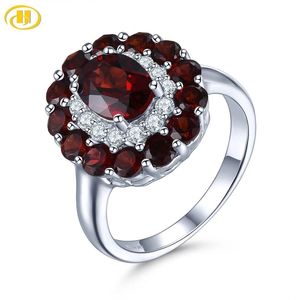 Hutang Doğal Mozambik Garnet 925 Gümüş Yüzük Kırmızı Taş Katı 925 Ayar Vintage Yüzükler Güzel Zarif Kadınlar Takı 211217