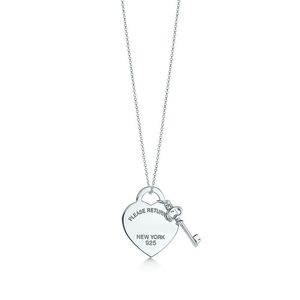 Vänligen återvänd till New York Heart Key Pendant Halsband Original 925 Silver Kärlek Halsband Charm Kvinnor DIY Charm Smycken Presentkakningskedja
