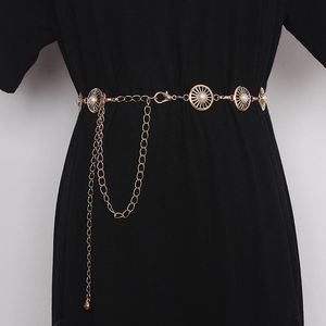 Pasy damski moda mody perłowa z koralikami metalowa łańcuch cummerbunds żeńska sukienka gorsets