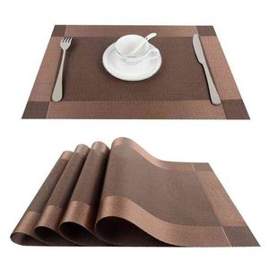 Top Finel 4pcs/lot PVC Decorative Vinyl Placemats for Dining Table Runner Linen Place Mat in Kitchen Accessories Cup Coaster Pad 210706