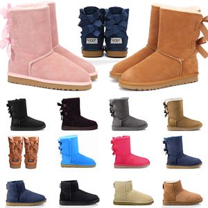 2022 Damen Australien Klassische Schneestiefel Schleife Pelzstiefel Kastanie Schwarz Grau Schokolade Mädchen Damen Designer Kniehoher Stiefel Große Größe 36-41