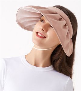 Yaz Katlanabilir Vizör Cap Geniş Büyük Ağız UV Koruma Kadın Caps Plaj Şapkaları Kadınlar Için Saç Bandı Çift Kullanım Hasır Şapka 051102