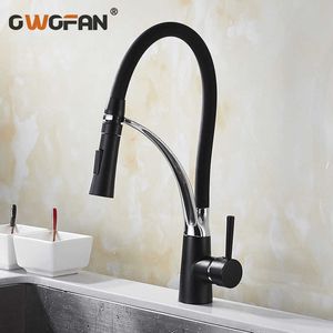 Kökskranar med gummi design krom mixer kran för kök singelhandtag dra ner däck monterad kran för sänkor N22-085 210724