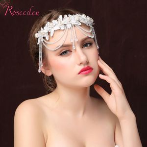 Hårklipp Barrettes Bröllops prydnad Kvinnor Headpiece Lace Head Chain Pearl Smycken Bröllop Shinny Rhinestone Hair Pieces RE185