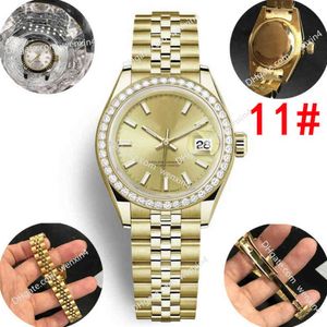 デラックス26mm女性ダイヤモンドウォッチレディースウォッチホワイト長方形ゴールドサーフェスJubileeeバンドMontre de Luxe 2813自動鋼鉄スイミング防水腕時計
