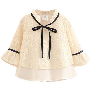 Primavera Autunno 2 3 anni 90 100cm Vestiti per bambini Colore bianco Tromba manica lunga Principessa T-shirt basic per bambini Neonate 210529