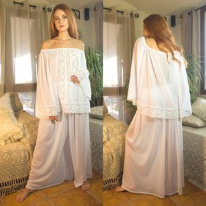 2021 Elegant Evening Dresses Off Shoulder Long Sleeves Lace Chiffon Prom Gowns Custom Made Floor Length A Line Special Occasion Dress