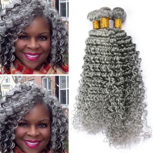 Colored Grey Deep Curly Human Hair Bundles Pure Weaves Wave Gray Hair Extensions Dhl Free