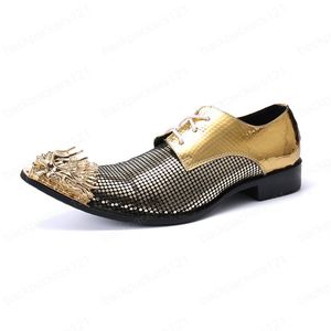 Mens vestido sapatos ouro genuíno sapato de casamento de couro para homens sapatos de negócios formais homem oxfords sapatos trabalho mais tamanho