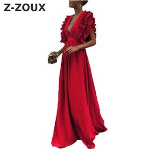 Women Dress Red Maxi V Neck Sleeveless Hollow Out Vintage High Waist Backless Sexy es Plus Size 210524