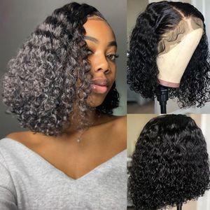 Lace Front Wig Kinky Curly Brazilian Remy Mänskligt hår för svarta kvinnor Korta Bob Parykar